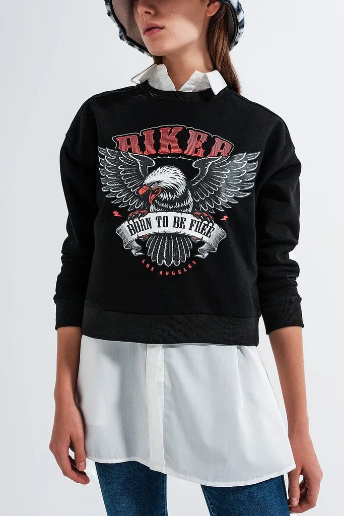 Q2 - Original Sweatshirt in Black With Biker Print