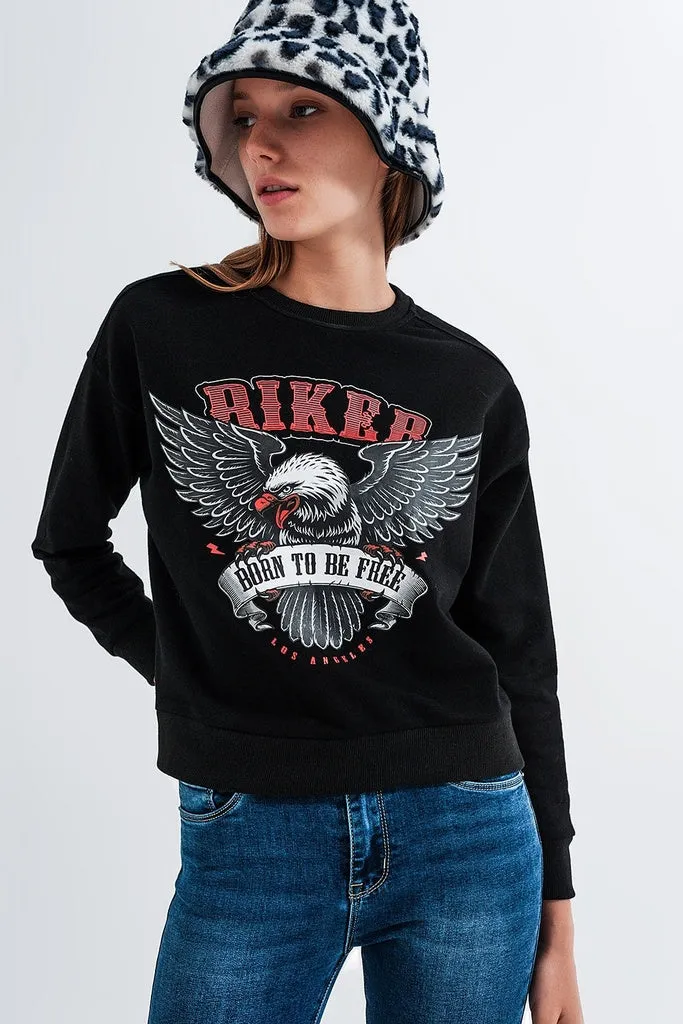 Q2 - Original Sweatshirt in Black With Biker Print