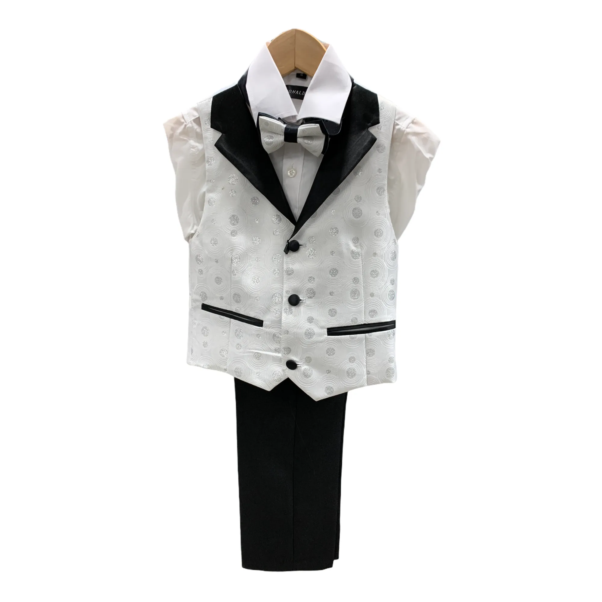 Ronaldo White and Printed Boys 4 pc Vest Set