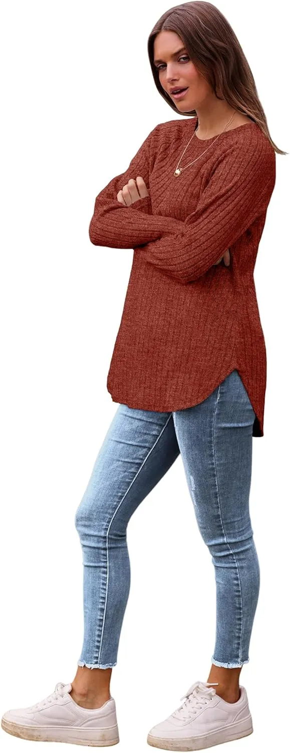 Saloogoe Long Sleeve Shirts for Women Tunic Tops for Women Loose Fit Dressy Crew Neck Pullover Basic Sweaters for Women 2024