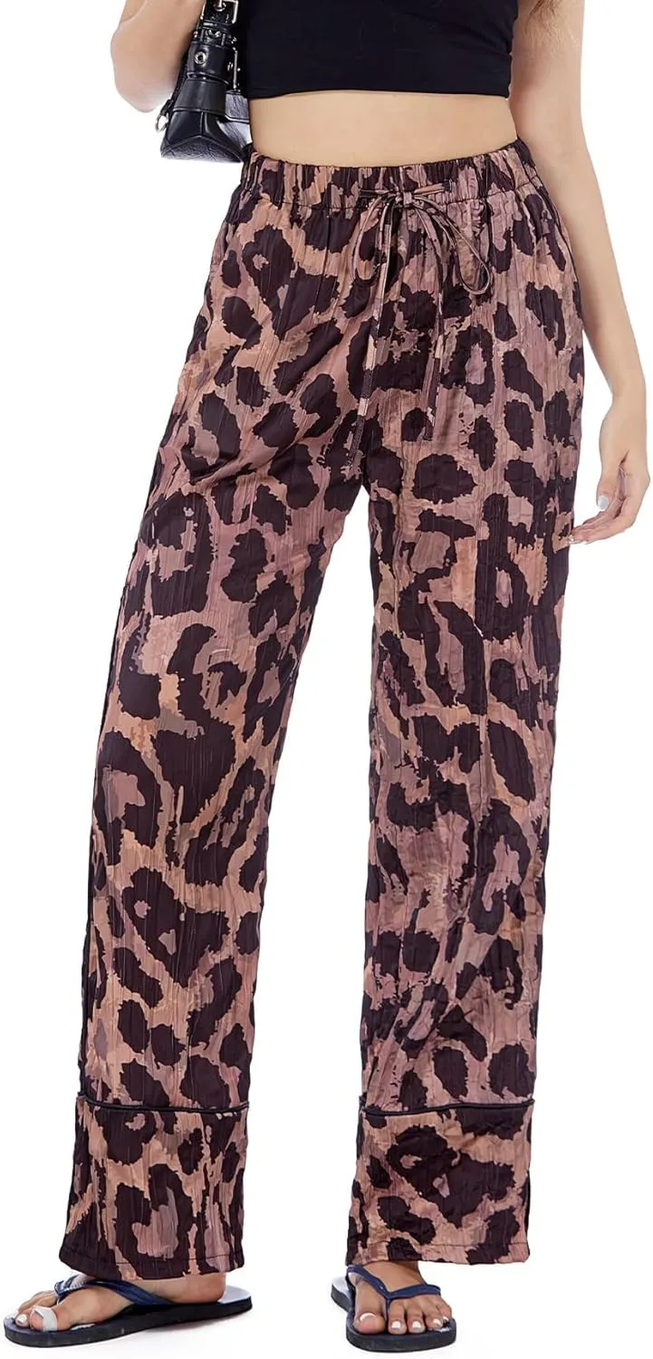 SCOFEEL Women's Leopard Print Palazzo Pants High Waist Casual Lounge Pant Animal Cheetah Wide Leg Trousers