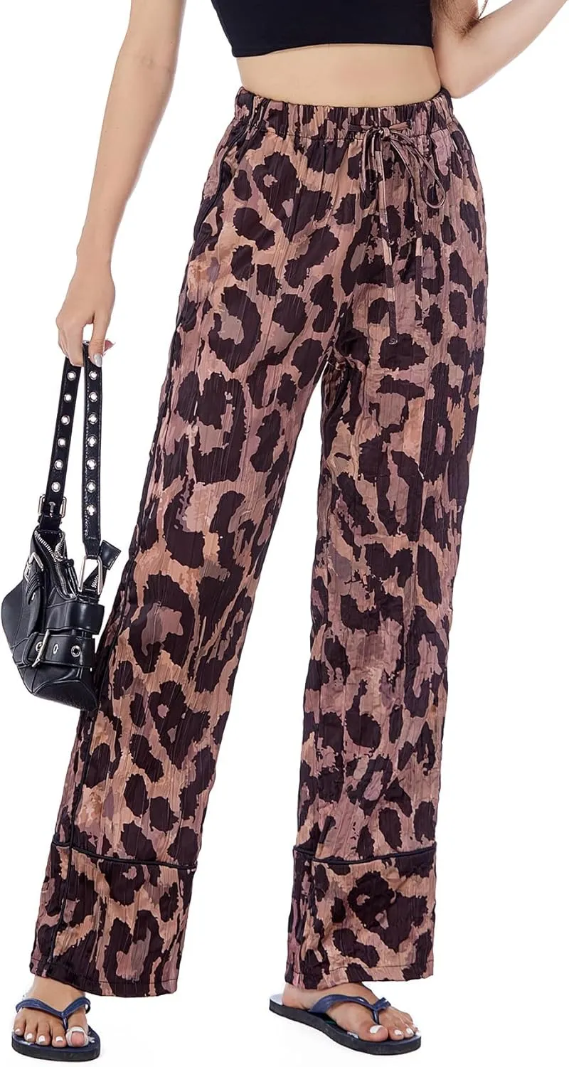 SCOFEEL Women's Leopard Print Palazzo Pants High Waist Casual Lounge Pant Animal Cheetah Wide Leg Trousers