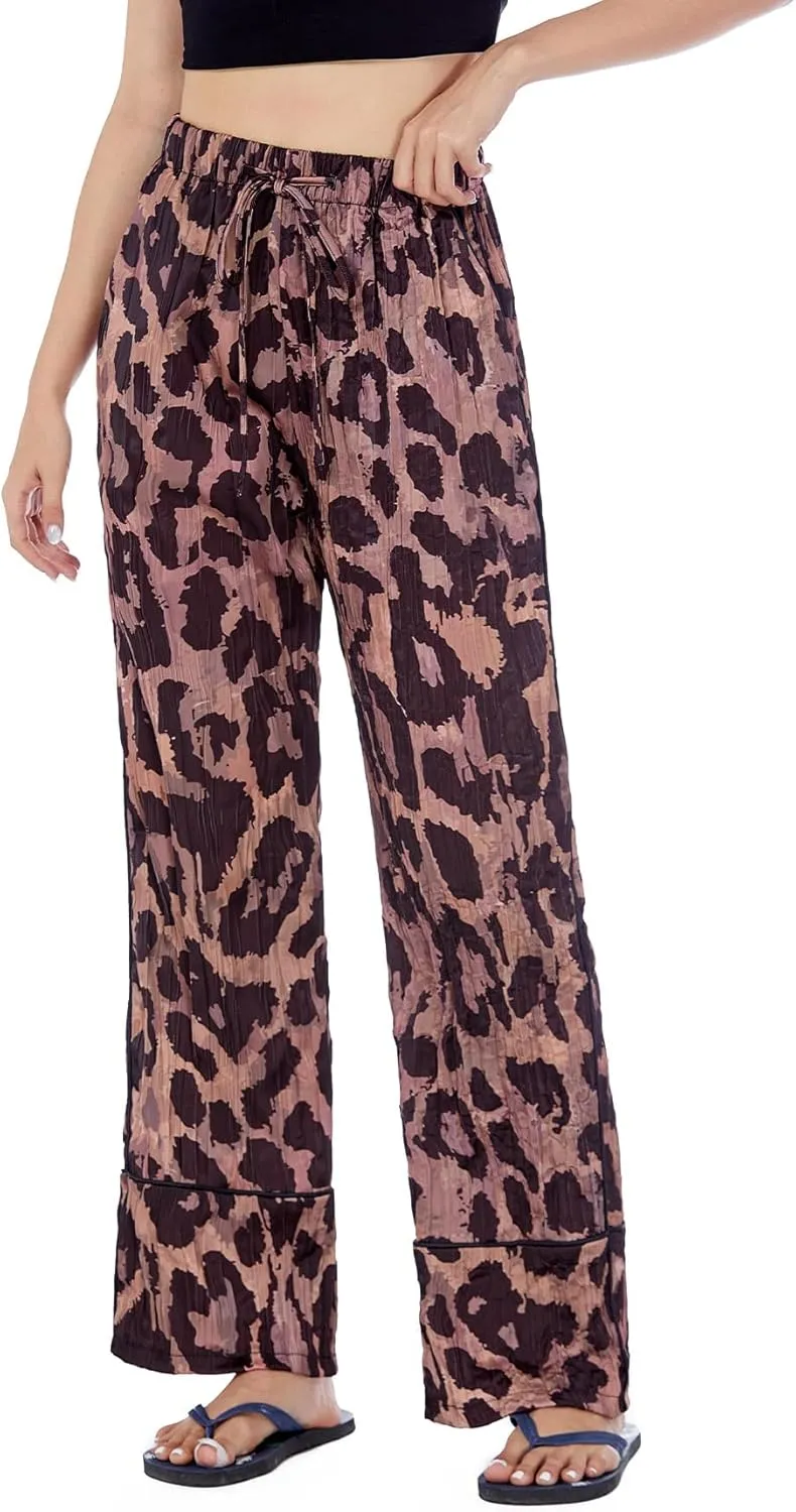 SCOFEEL Women's Leopard Print Palazzo Pants High Waist Casual Lounge Pant Animal Cheetah Wide Leg Trousers