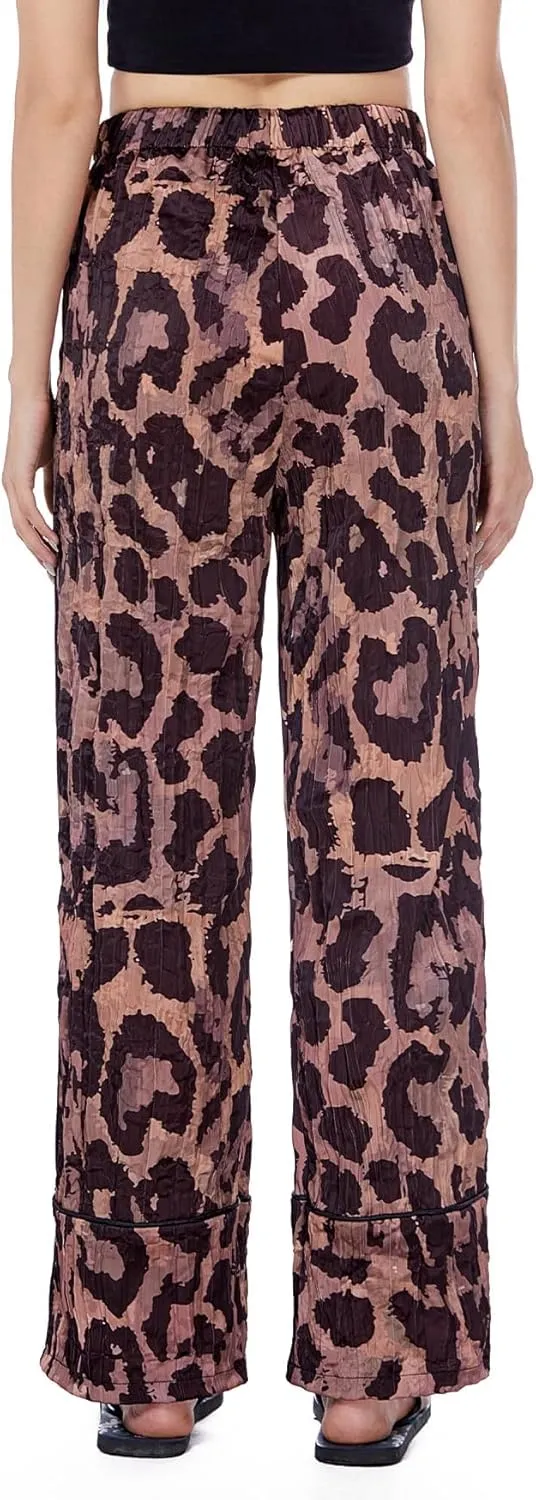 SCOFEEL Women's Leopard Print Palazzo Pants High Waist Casual Lounge Pant Animal Cheetah Wide Leg Trousers