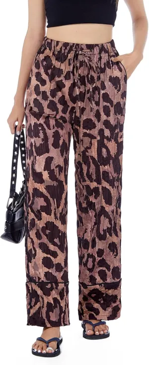SCOFEEL Women's Leopard Print Palazzo Pants High Waist Casual Lounge Pant Animal Cheetah Wide Leg Trousers