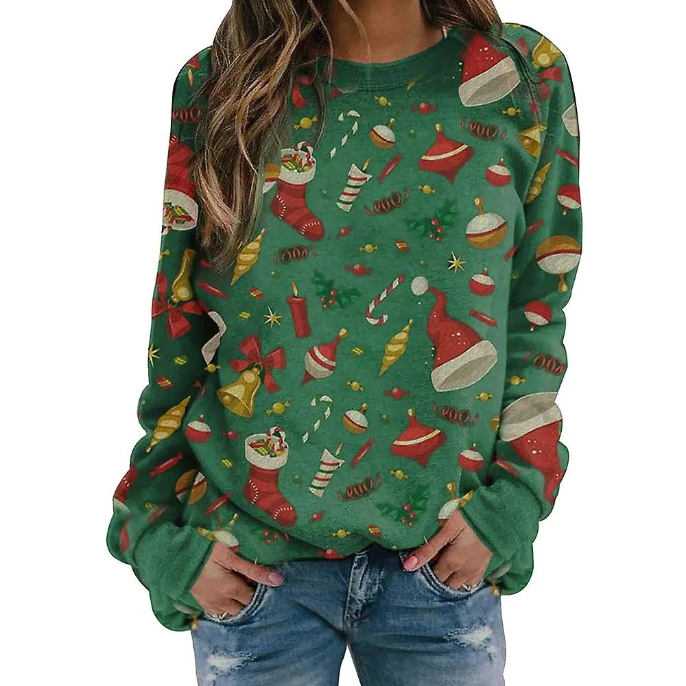 Shirts & Tops Women Christmas Print Long Sleeve Casual T-shirt Pullover Xmas Blouse Tops No2453