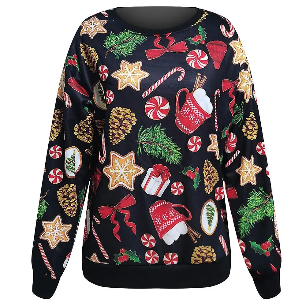 Shirts & Tops Women Christmas Print Long Sleeve Casual T-shirt Pullover Xmas Blouse Tops No2453