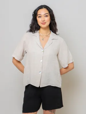 Short Sleeve Collared Shirt - Beige