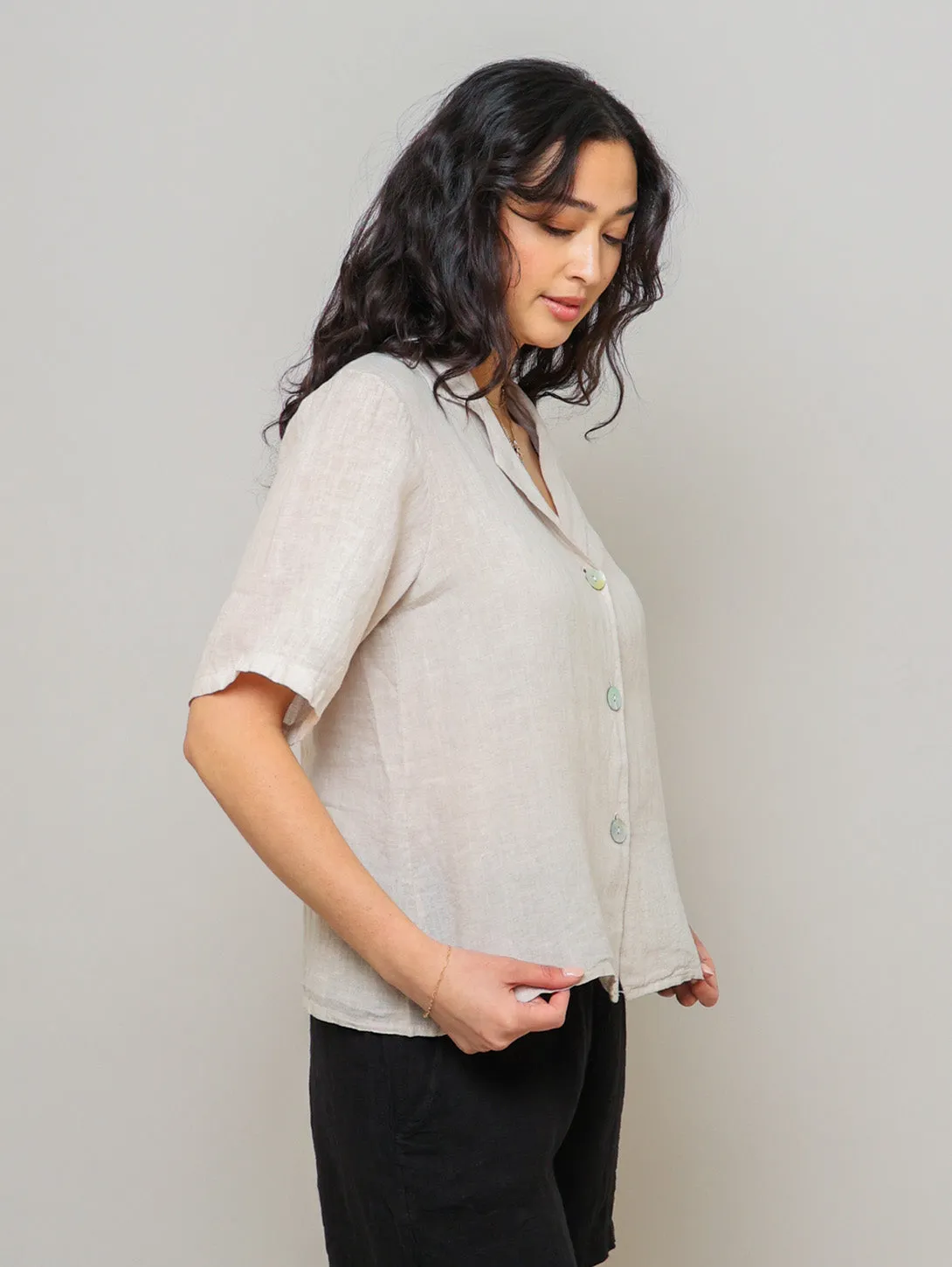 Short Sleeve Collared Shirt - Beige