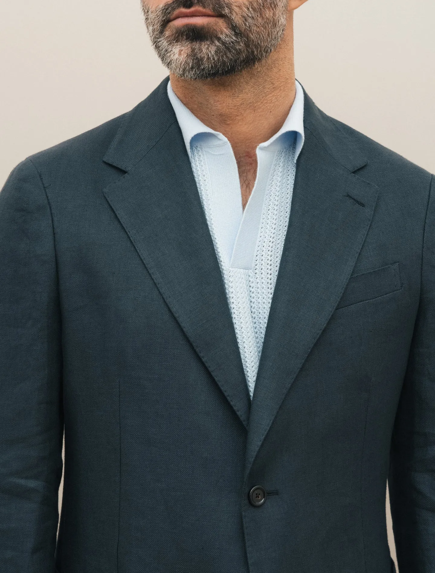 Single Breasted Linen Twill Suit Navy