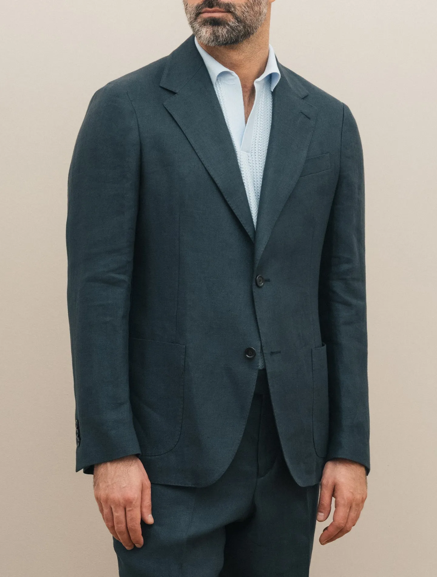 Single Breasted Linen Twill Suit Navy