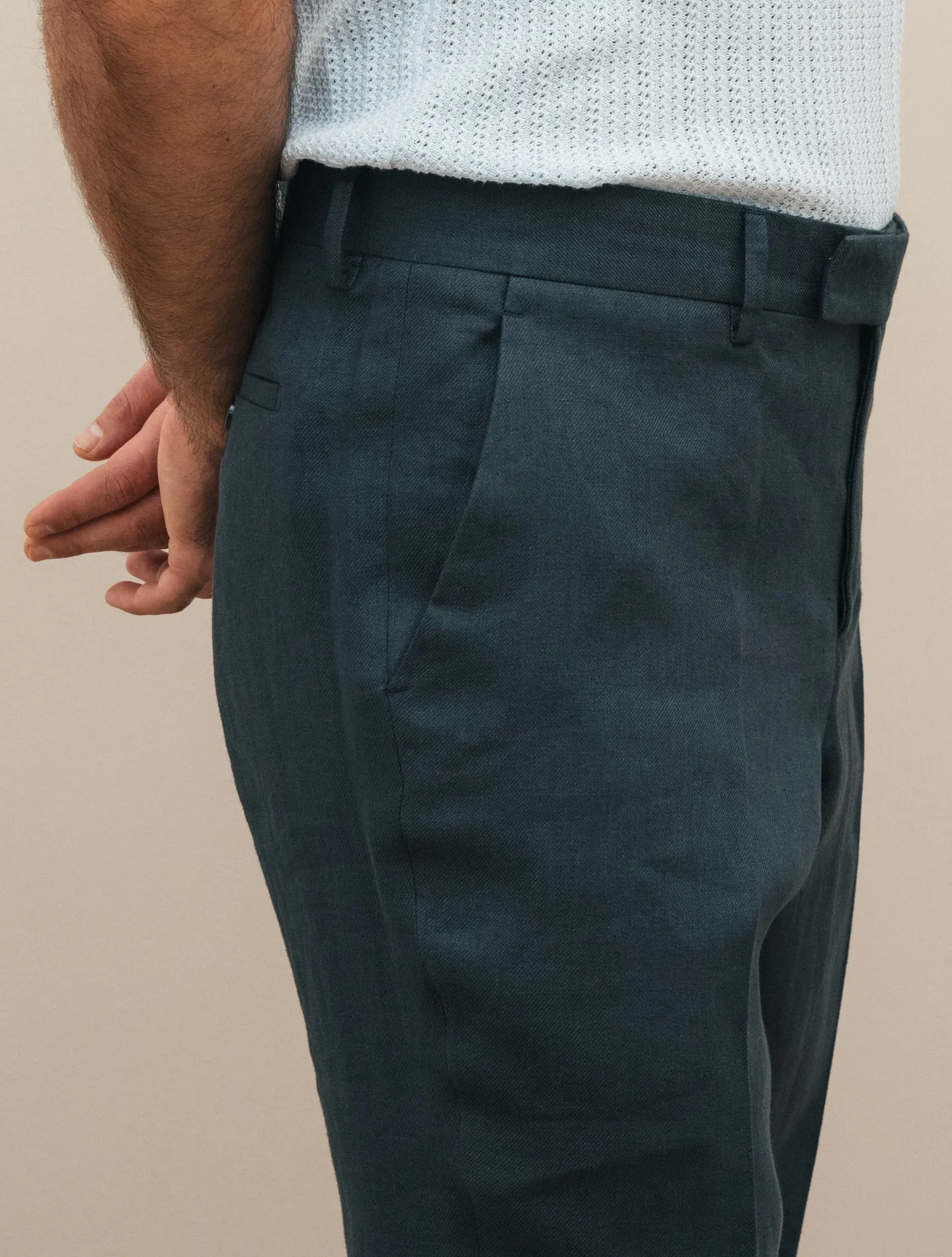 Single Breasted Linen Twill Suit Navy