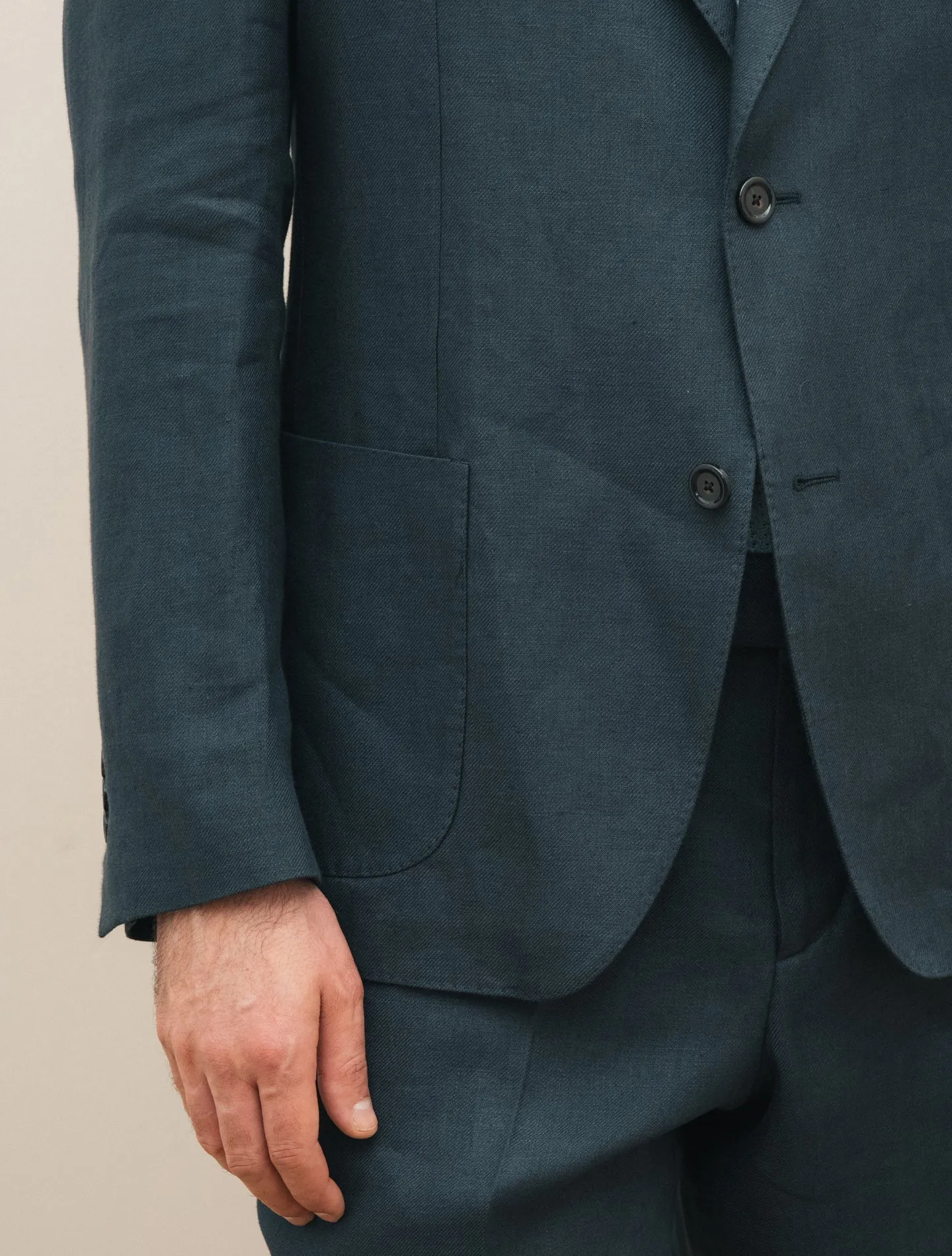 Single Breasted Linen Twill Suit Navy