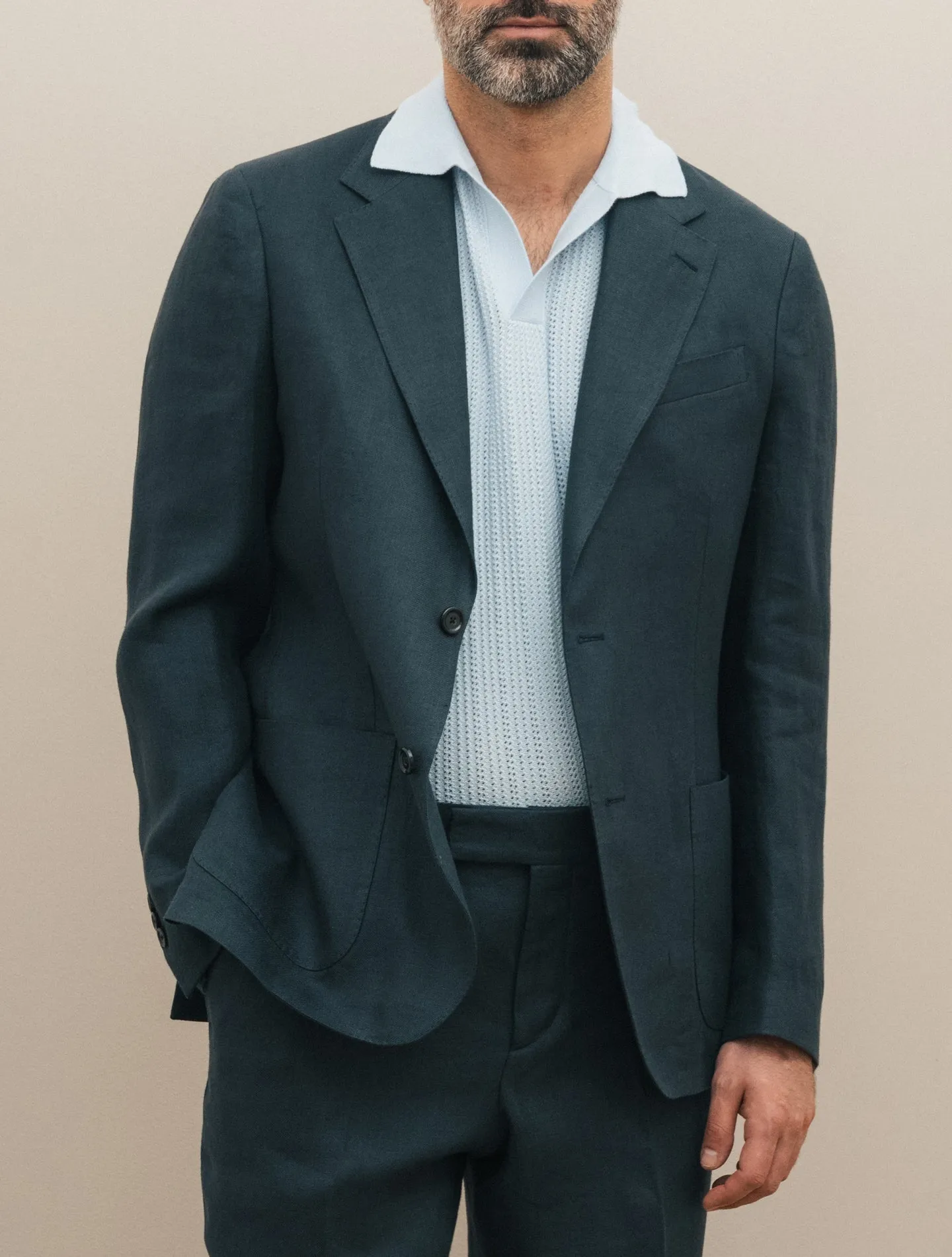 Single Breasted Linen Twill Suit Navy