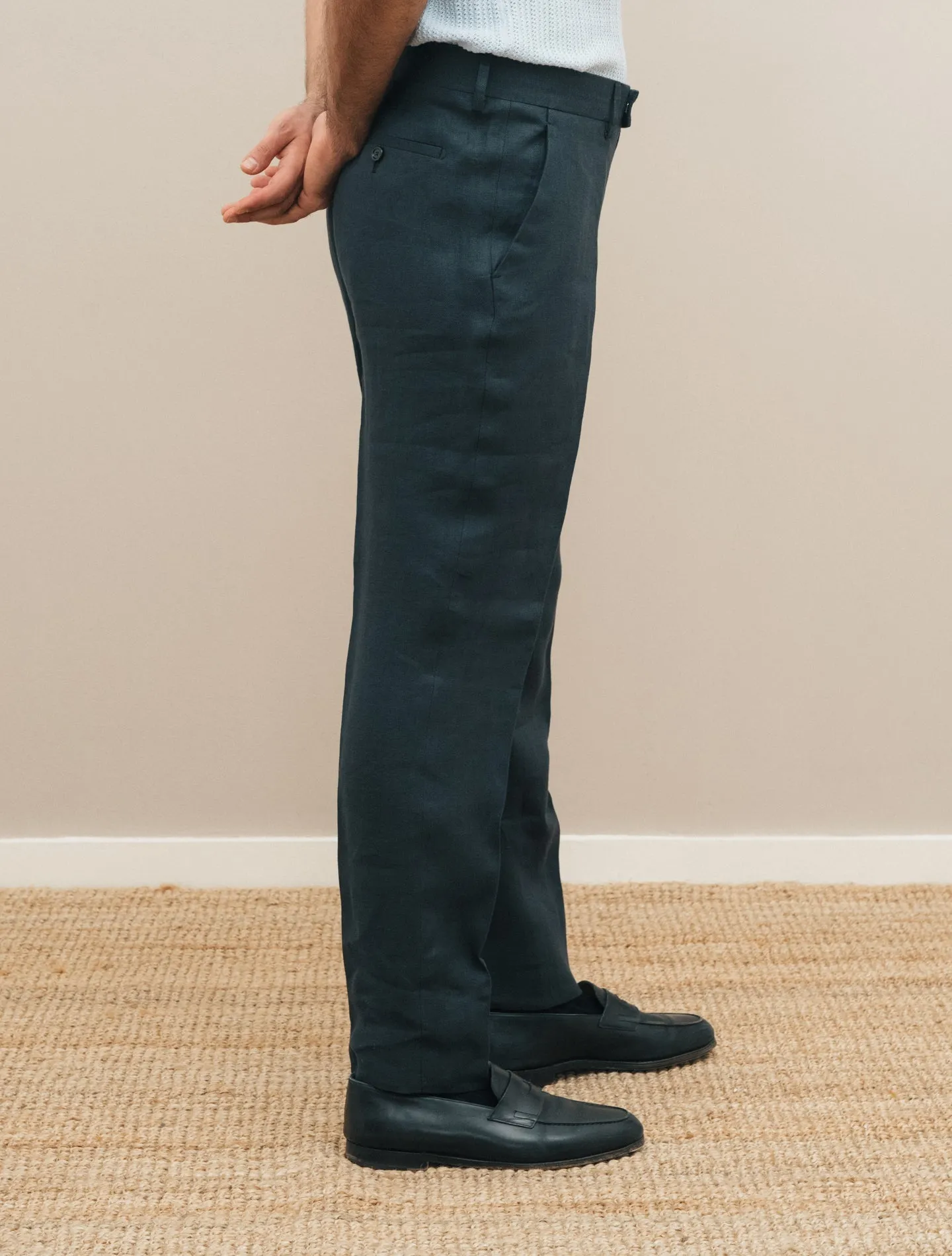 Single Breasted Linen Twill Suit Navy
