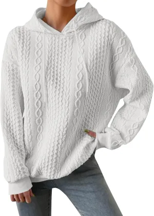 slqdgmryz Oversized Hoodies for Women Plus Size Cable Knit Sweater Loose Fit Drawstring Comfort Hoodie Preppy Sweatshirt