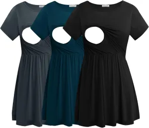 Smallshow Women's Maternity Nursing Tops 3 Pack Short Sleeve Breastfeeding Shirt