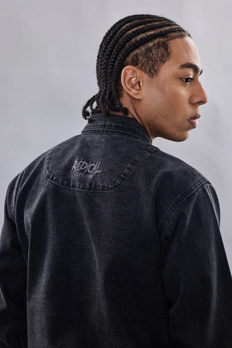 Snitch Revolution Charcoal Grey Zipper Denim Jacket