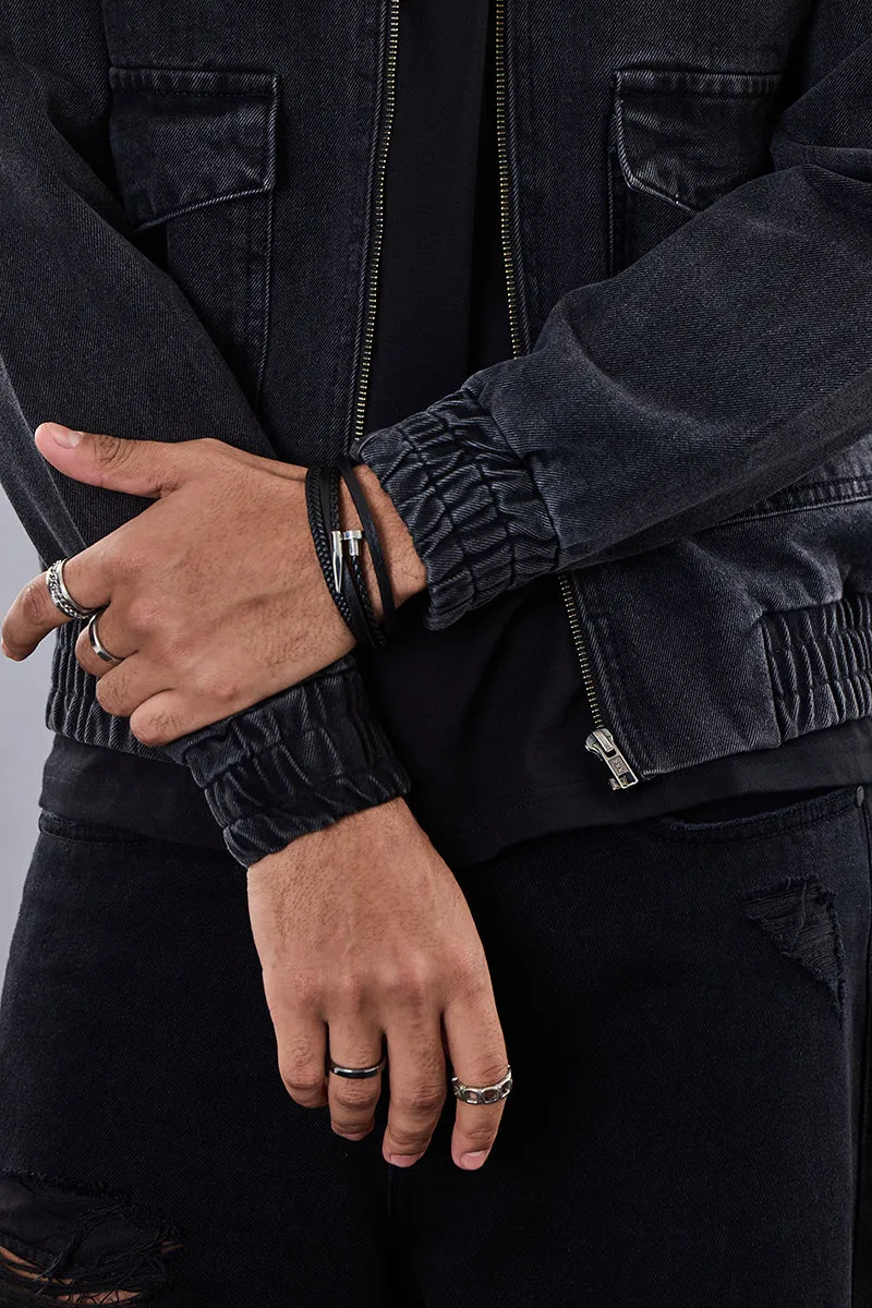 Snitch Revolution Charcoal Grey Zipper Denim Jacket