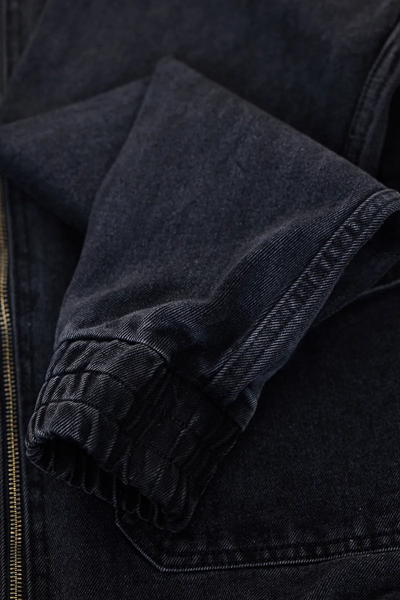 Snitch Revolution Charcoal Grey Zipper Denim Jacket