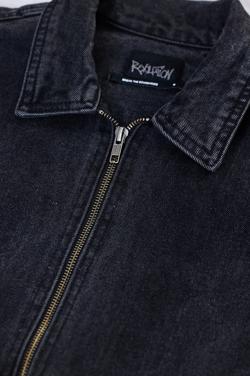 Snitch Revolution Charcoal Grey Zipper Denim Jacket