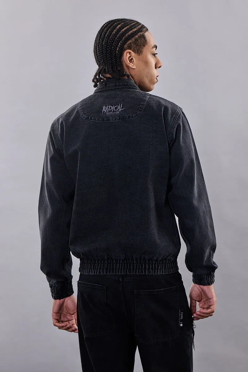 Snitch Revolution Charcoal Grey Zipper Denim Jacket