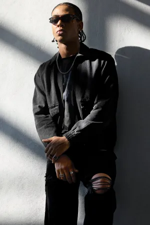 Snitch Revolution Charcoal Grey Zipper Denim Jacket
