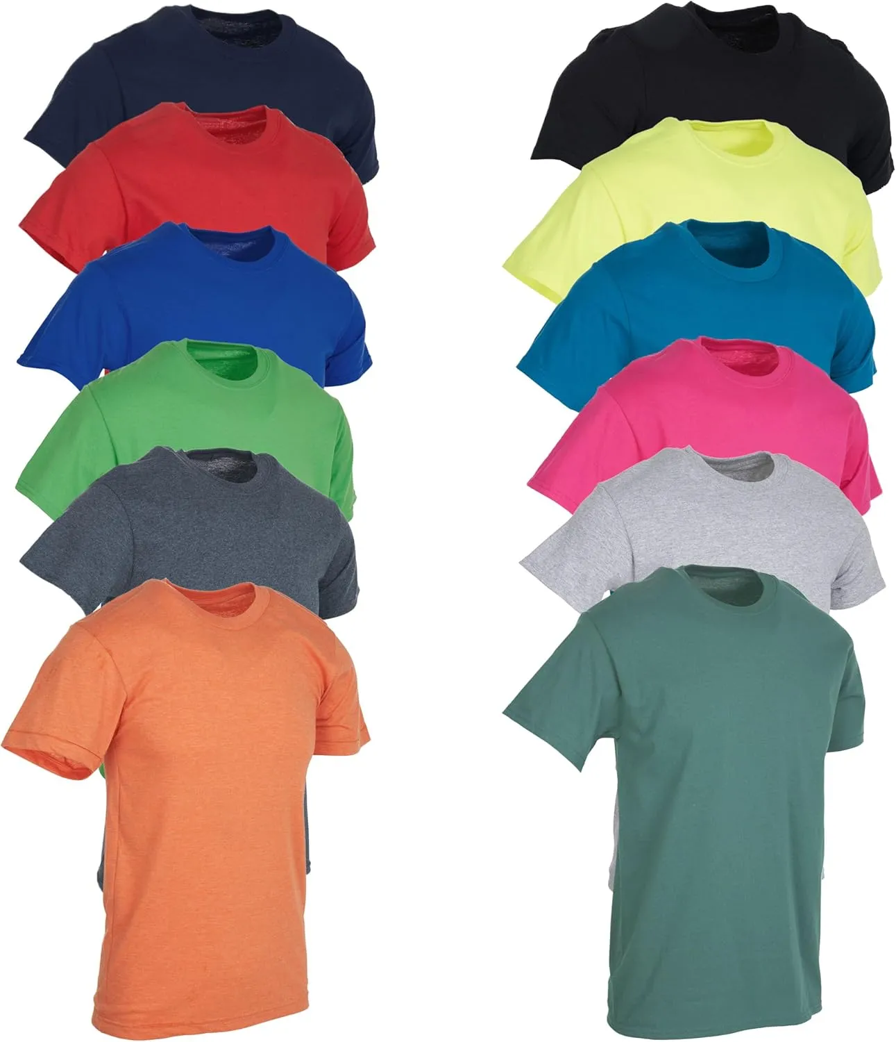 SOCKS'NBULK 12 Pack Wholesale Mens Soft Cotton Slim Fit Crew Neck Short Sleeve T-Shirts Mix Colors Bulk Size
