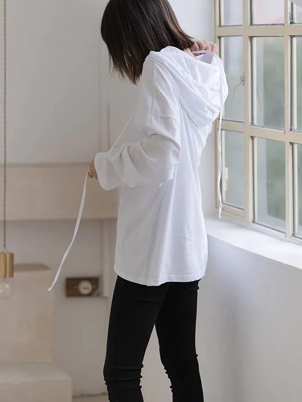 Solid Color Drawstring Long Sleeve Hoodies