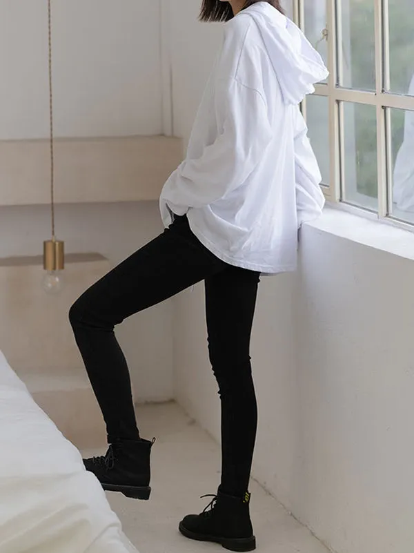 Solid Color Drawstring Long Sleeve Hoodies