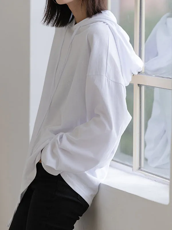 Solid Color Drawstring Long Sleeve Hoodies