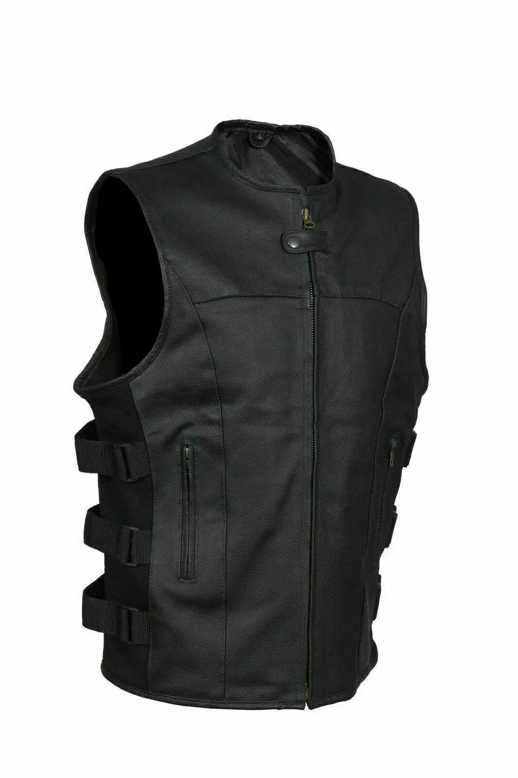 Spine Spark Stylish Biker Leather Vest Two Concealed Gun Pockets