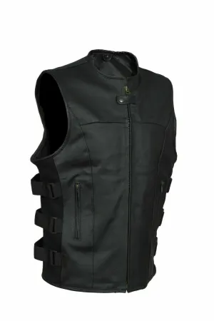 Spine Spark Stylish Biker Leather Vest Two Concealed Gun Pockets