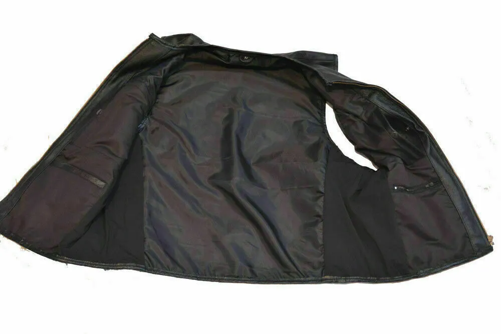 Spine Spark Stylish Biker Leather Vest Two Concealed Gun Pockets