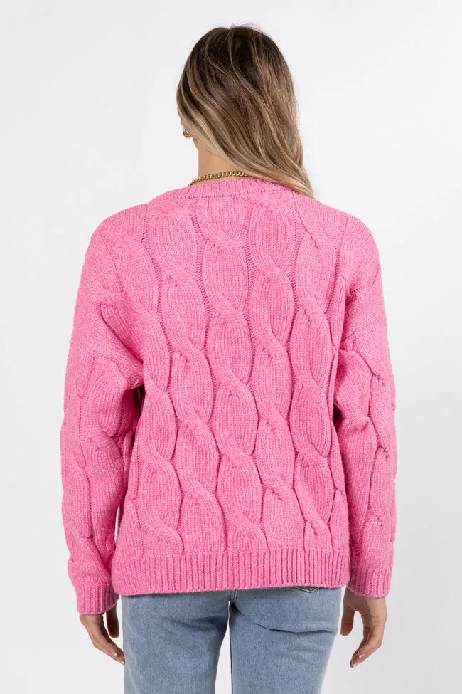 Steer Me Right Pink Oversized Cable Knit Sweater FINAL SALE