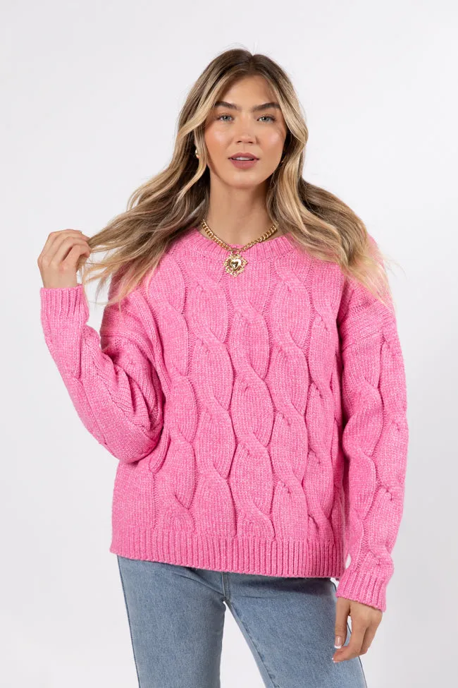 Steer Me Right Pink Oversized Cable Knit Sweater FINAL SALE