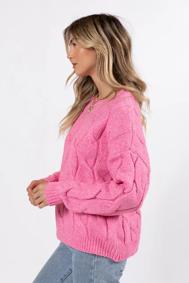 Steer Me Right Pink Oversized Cable Knit Sweater FINAL SALE