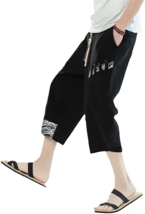 Street Style Loose Men' Harem Pants Ocean Waves Auspicious Clouds Print Trend Seven-Point Wide-Leg Youth