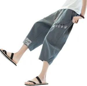 Street Style Loose Men' Harem Pants Ocean Waves Auspicious Clouds Print Trend Seven-Point Wide-Leg Youth