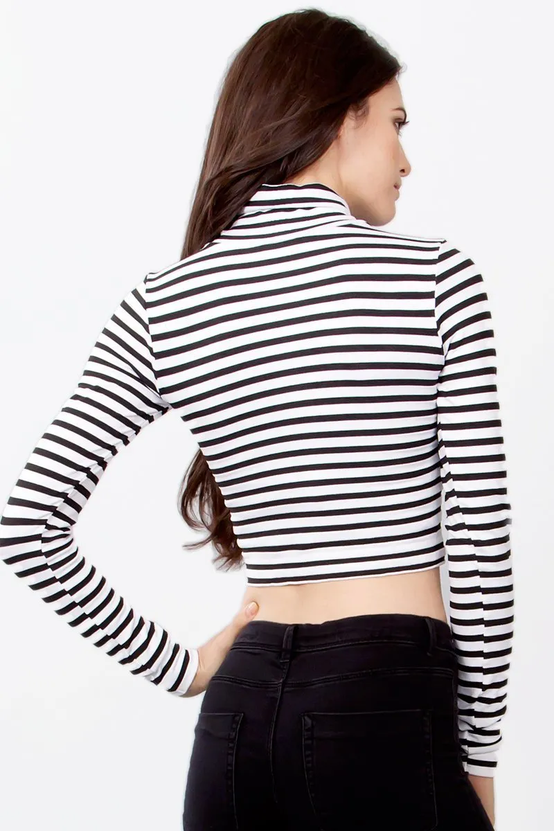 Striped Long Sleeve Turtleneck Crop Top