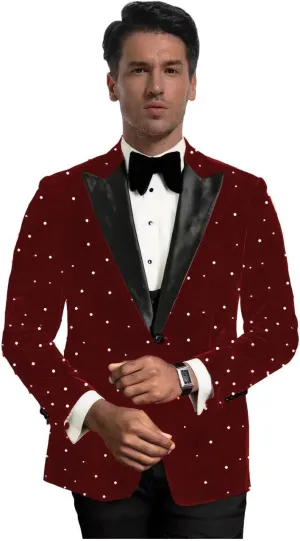 Suits for Men Luxury Velvet Wedding Tuxedos with Pearls Slim Fit Single Breasted Peak Lapel Blazer for Prom Party