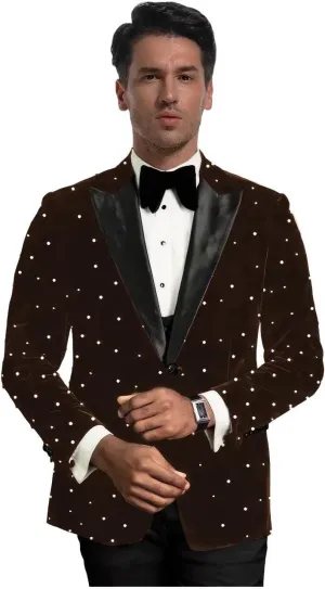 Suits for Men Luxury Velvet Wedding Tuxedos with Pearls Slim Fit Single Breasted Peak Lapel Blazer for Prom Party