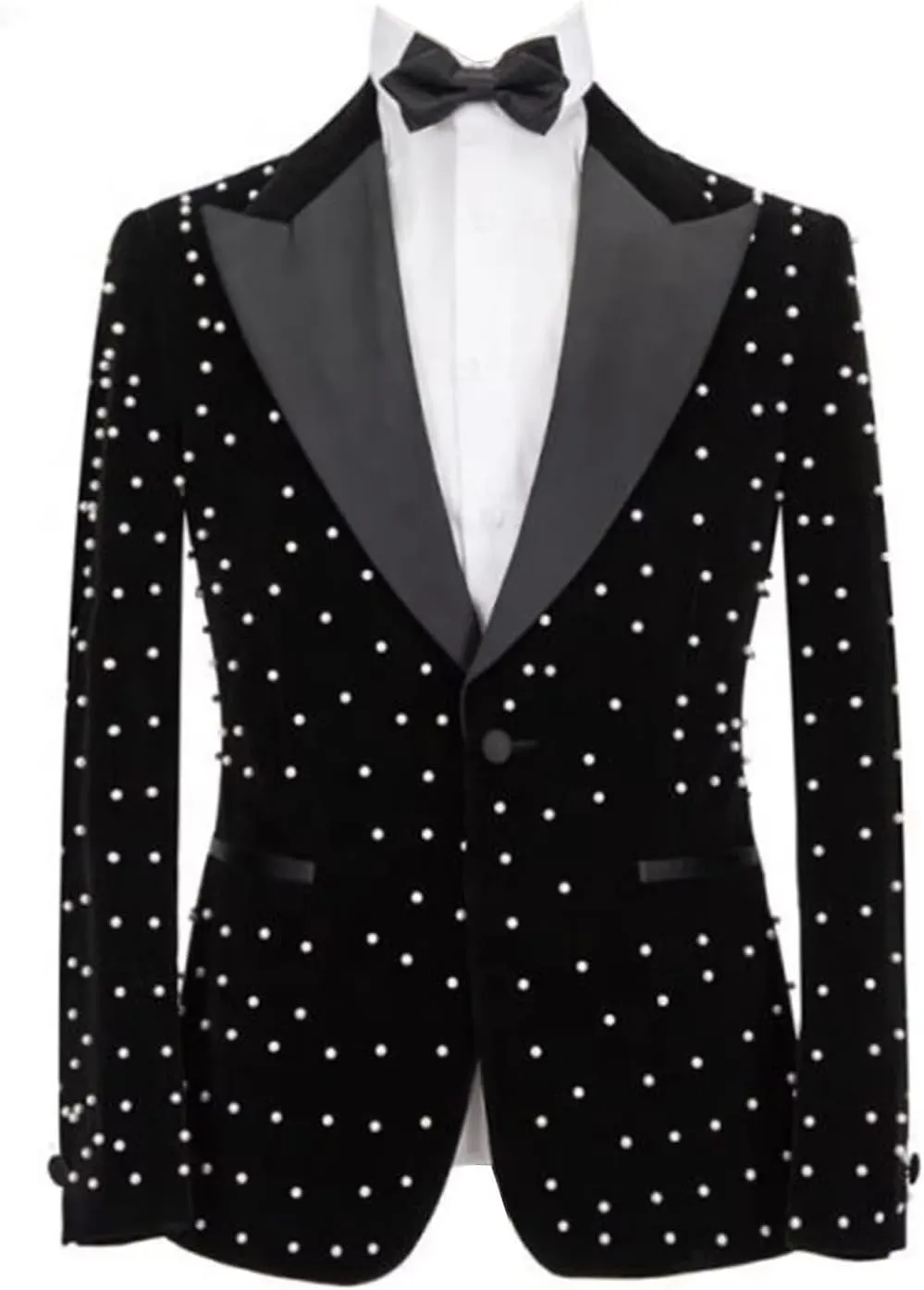 Suits for Men Luxury Velvet Wedding Tuxedos with Pearls Slim Fit Single Breasted Peak Lapel Blazer for Prom Party