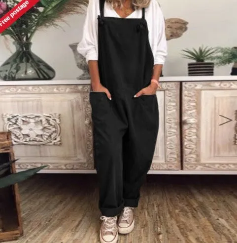 Summer Casual Pocket Sleeveless Black Plus Size Jumpsuit
