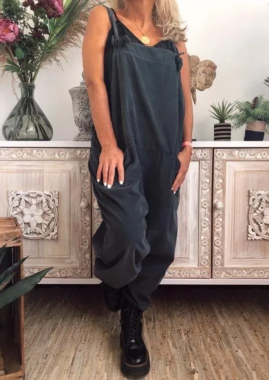 Summer Casual Pocket Sleeveless Black Plus Size Jumpsuit