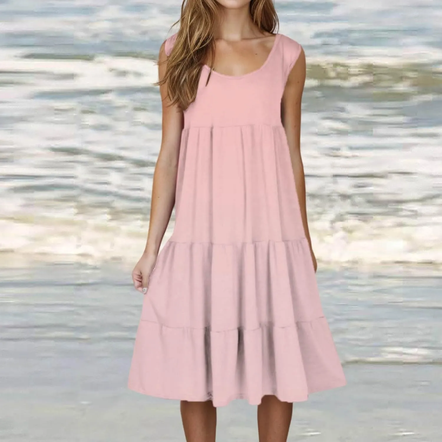 Summer Dresses for Women 2025 Vacation Sun Dresses Sexy Sleeveless Beach Dress Flowy Midi Ruffle Dress Casual Dresses