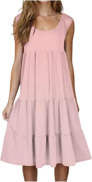 Summer Dresses for Women 2025 Vacation Sun Dresses Sexy Sleeveless Beach Dress Flowy Midi Ruffle Dress Casual Dresses
