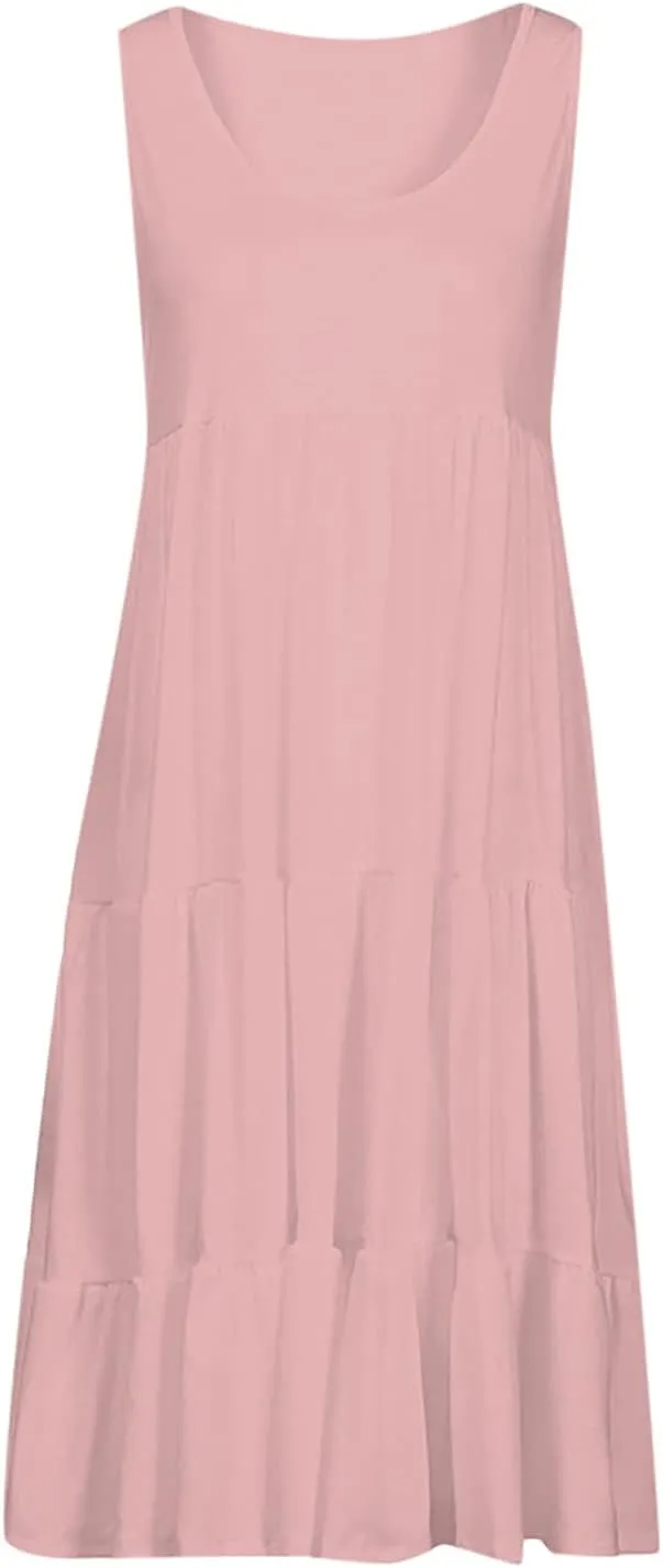 Summer Dresses for Women 2025 Vacation Sun Dresses Sexy Sleeveless Beach Dress Flowy Midi Ruffle Dress Casual Dresses