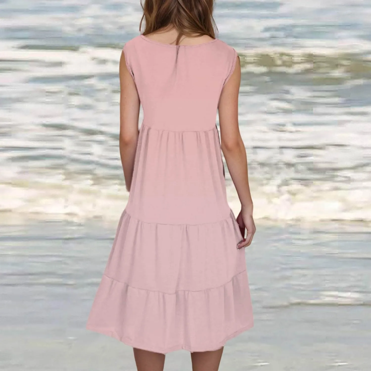 Summer Dresses for Women 2025 Vacation Sun Dresses Sexy Sleeveless Beach Dress Flowy Midi Ruffle Dress Casual Dresses