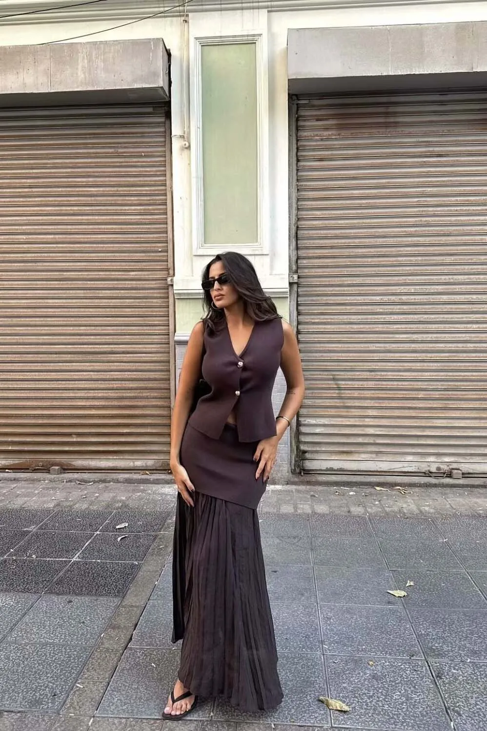 Summer Urban V-Neck Skirt Set